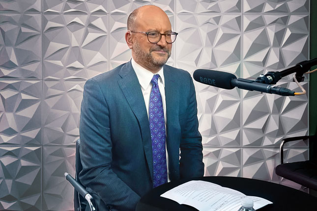 Dr. Brad Schlaggar records an episode of Your Child's Brain.