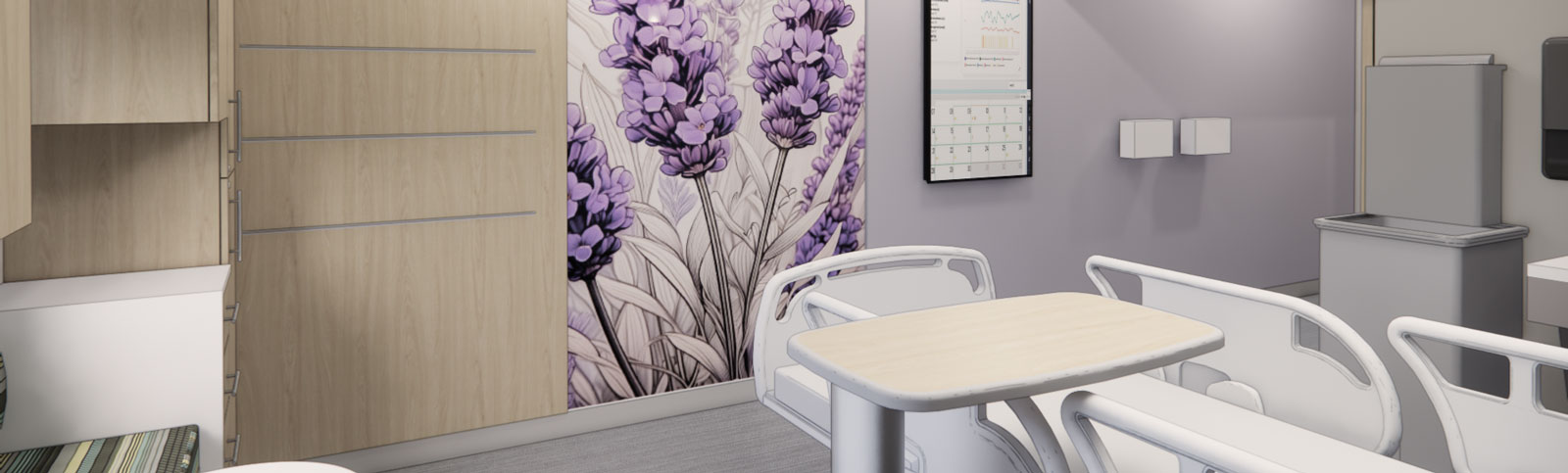 A rendering of a patient room in the Innovative Care Center