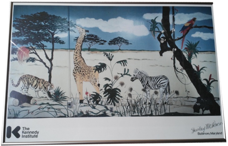 Mural depicting animals in the jungle that was displayed at Kennedy Krieger's Inpatient Unit during the 1980s.