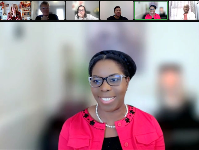 Dr. Mirian Ofonedu leading a virtual panel discussion. 