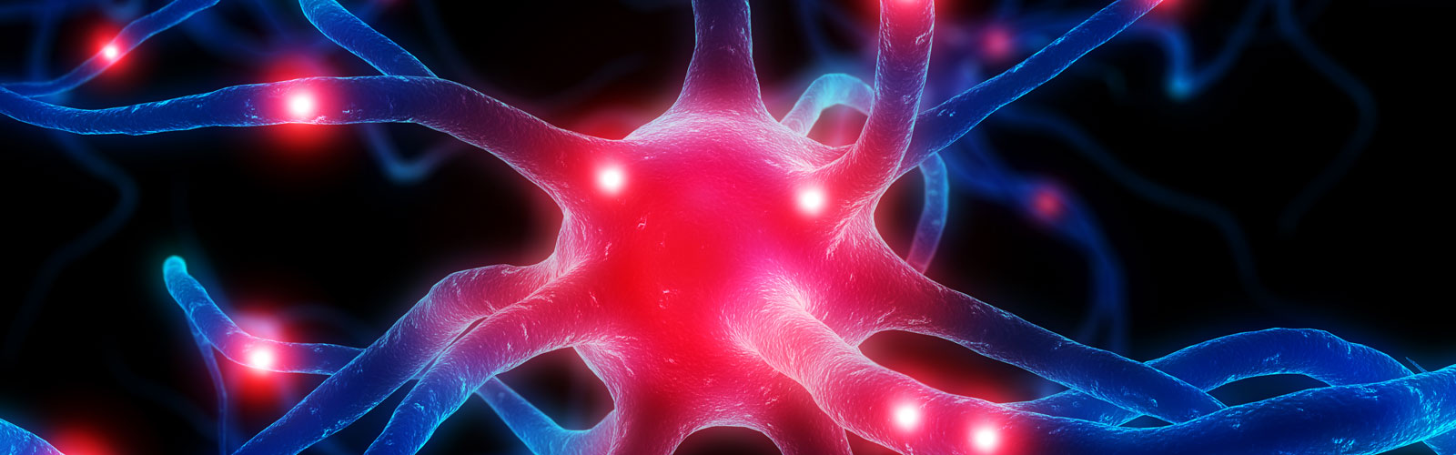 An image of neurons in pink, black, and red.