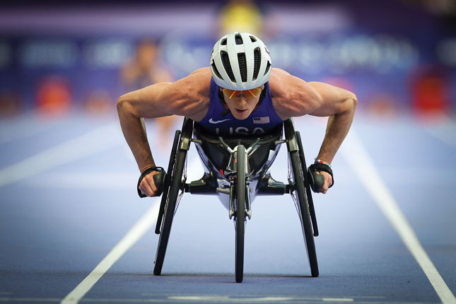 Tatyana McFadden participates in a track and field event.