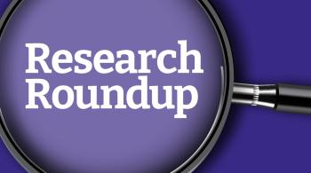 The words Research Roundup under a magnifying glass. The words are in white font against a purple backdrop.